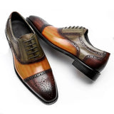 Color Block Genuine Leather Men's Formal Oxford Shoes Cap Toe Lace Up Brogue Party Elegant Gentleman Dress Shoes MartLion   