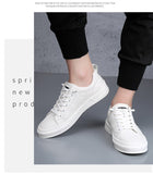 Shoes Men's Genuine Leather Casual Spring Stitch White Flat Skateboard Sneakers Mart Lion   