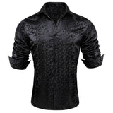 Barry Wang Men's Shirts Black Floral Silk Embroidered Long Sleeve Slim Causal Turn Down Breathable Colorfast Clothing Tops MartLion 0436 S 