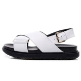 Summer Fish Toe Sandals Women's Roman Leather Cross Flat Thick Sole Matching Color Versatile Shoes Mart Lion 1 34 