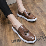 Flat Sole Leather casual shoes men's Slip loafers Leisure Spring Footwear Mart Lion   