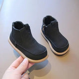 Autumn Winter Children Cotton Boots Boys British Style Leather Girls Retro Short Baby Soft Anti-kick Warm Shoes MartLion black 2 22 insole 14cm 