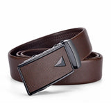 Men's Leather Belt Metal Automatic Buckle Work Black PU Strap MartLion Chocolate Triangle 120cm 