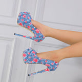 Liyke Blue Denim Women High Heels Shoes Female Thick Bottom Open Toe Platform Pumps Stiletto Sandals Mart Lion   