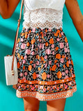 Summer positioning print black floral A-line mini skirt women MartLion   