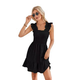 Summer Slim Fit Stretch Dresses Women Ruffle Trim Suspenders Dress Female Waist Pleated Hem Frock Casual Backless Gown MartLion   