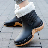 Ladies Rain Boots Outdoor Non-slip Waterproof Women's Shoes Daily Warm Rain Boots Rubber Over shoes MartLion black warm 35 