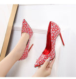 12cm High Heel Colorful Pumps Women's Shoes Pointed Toe Red Heels Patent Leather Female Mart Lion - Mart Lion