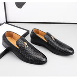 Men's Woven Leather Casual Shoes Trendy Party Wedding Loafers Moccasins Light Driving Flats Mart Lion   