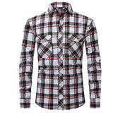 Mens Clothing Blouse Striped Men Red Green Blue Dress Shirt Tops Casual Business Plaid Print Long Sleeves Pocket design Shirt MartLion M-511 L 