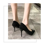 Women Mid Heeled Sandals Black Square Buckle Pointed Thin Heeled Baotou Banquet High Heeled Shoes MartLion   