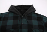 Mens Green Hooded Plaid Winter Shirt Jacket Casual Fleece Lined Warm Shirt Long Sleeve MartLion   