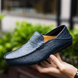 Genuine Leather Men's Casual Shoes Luxury Brand Loafers Moccasins Light Breathable Slip on Boat Zapatos Hombre Mart Lion Blue 37 