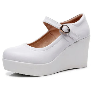 Genuine Leather Shoes Platform Wedges Mary Janes Women Spring High Heels Pumps for Office Model MartLion   