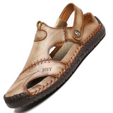 Men's Sandals Genuine Leather Breathable Rome Summer Outdoor Beach Slippers Soft Beach Mart Lion Khaki 38 