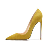 Pointed Shallow Mouth Suede Ultra-Thin High Heels 12cm Pumps Banquet Ladies Shoes MartLion   