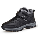 Winter Women Men's Boots Waterproof Leather Sneakers Ankle Boots Outdoor Not Slip Plush Warm Snow Hiking MartLion Black-1 35 