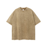 Summer Batik Washed T-Shirts For Men Retro Loose Street  Cotton T Shirt MartLion Sand Color L CHINA