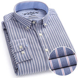 Men's Casual Regular-fit Long Sleeve Solid Oxford Shirts Single Patch Pocket Button Down Thick Plaid Checked/Striped Tops Shirt Mart Lion 1006-19 38 