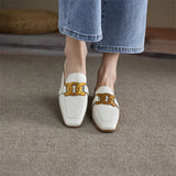 Spring Summer Women Shoes Square Toe Pumps Solid Cow Leather Low Heel Mules Metal Button Slipper Mules MartLion   