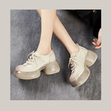 7cm Natural Genuine Leather Autumn Spring Comfy Platform Wedge Flats Women Mary Jane Loafers Boots Shoes MartLion   