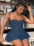 Weird Puss Fake Denim Strapless  Dress Women Summer Trend Skinny Hipster  Concert Birthday Party Clubwear Bodycon MartLion   