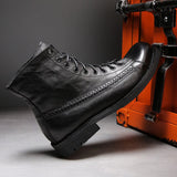 Men's Boots Retro Style Ankle PU Lace-Up Casual High-top Shoes Wear-resistant Motorcycle Mart Lion   