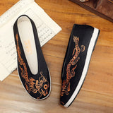 Old Beijing Cloth Shoes Men's Soft Sole Chinese Embroidery Style Yellow Black Dragon Round Mouth Loafer MartLion   