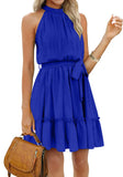 Women's Dress Summer Women's Beach Dress Folded Cake Dress Loose Neck Tie Sleeveless Dress Women's Summer Clothing MartLion   