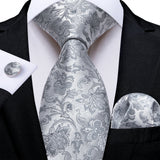Gray Striped Paisley Silk Ties For Men's Wedding Accessories 8cm Neck Tie Pocket Square Cufflinks Gift MartLion SJT-7687  