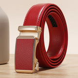 Golden Automatic Buckle Belt Men's and Women Universal Casual Red Blue Green Black White Female Waistband MartLion Red CHINA 130cm