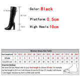 Liyke Black Knee High Boots Women Chunky Heels Casual Winter Motorcycle Long Shoes Square Toe Zip Cool Knight Mart Lion   