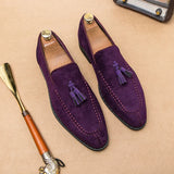 Design Men's Suede Leather Shoes Moccasins Purple Tassel Pointed Men's Loafers Vintage Slip-on Casual Social Dress MartLion   