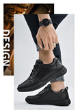 Casual BLack Genuine Leather Shoes Men's Breathable Outdoor Sneakers Adult Athletic Walking Mart Lion   