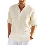 Cotton Linen Shirts for Men Casual Shirts Lightweight Long Sleeve Henley Beach Shirt Shirt Men MartLion   