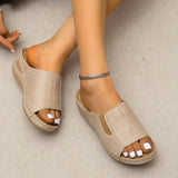 Outdoor Casual Wedges Sandals Women Summer Open Toe Non-slip Beach Slippers Pu Leather Thick Bottom Slides MartLion   