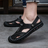 Casual Men's Soft Sandals Summer Leather slippers Roman Summer Outdoor Beach Mart Lion   