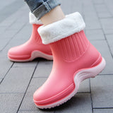 Ladies Rain Boots Outdoor Non-slip Waterproof Women's Shoes Daily Warm Rain Boots Rubber Over shoes MartLion pink warm 35 