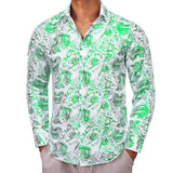 Designer Shirts Men's Silk Long Sleeve Green Red Paisley Slim Fit Blouses Casual Tops Breathable Streetwear Barry Wang MartLion   