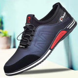 Men's Trendy Leather Casual Shoes Soft Soled Breathable Flat Lace-Up Soft Bottom Light Sneakers Mart Lion Bule 39 