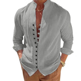 Men's Casual Shirts Linen Tops Loose and Comfortable Long Sleeve Beach Hawaiian Shirts MartLion gray1 S 