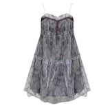 Summer Fairy Floral Dress Women Elegant Strap Mini Dresses Female MartLion Black and grey S 