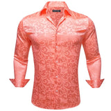 Luxury Shirts Men's Silk Satin Silk Gray Leaves Long Sleeve Blouses Casual Lapel Tops Breathable Streetwear Barry Wang MartLion 0727 S 