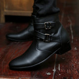 Leather Chelsea Boots Men White Dress Boots Men Casual High top Buckle Strap Formal Shoes Men Motorcycle Boots MartLion