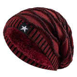 Unisex Slouchy Winter Hats Add Fur Lined Men's And Women Warm Beanie Cap Casual Five-pointed Star Decor Winter Knitted Hats MartLion Red 55cm-60cm 