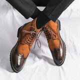 Patchwork Leather Boots Men's Suede And Split Leather Chelsea Leisure Formal Oxfords Shoes For Winter Mart Lion   