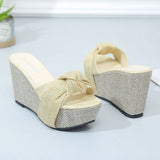 Platform Slippers Wedge Slides Slippers Women Summer Pointed Toe Shoes Beach Sandals Cute Slippers Ladies with Bow Mart Lion   