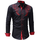 Men's Embroidered Western Shirt Long Sleeve Slim Casual Shirt Mart Lion   