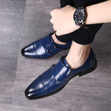 Whoholl Luxury Leather Formal Men's Classic Oxford Shoes Loafers Dress Double Monk Strap Footwear Mart Lion Blue 37 