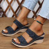 Summer Women's Slippers Shoes Retro Roman Platform Sandals Pu Casual Flower Wedge Mart Lion   